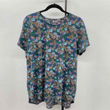 JJill Women's Size L Charcoal Floral Short Sleeve Shirt