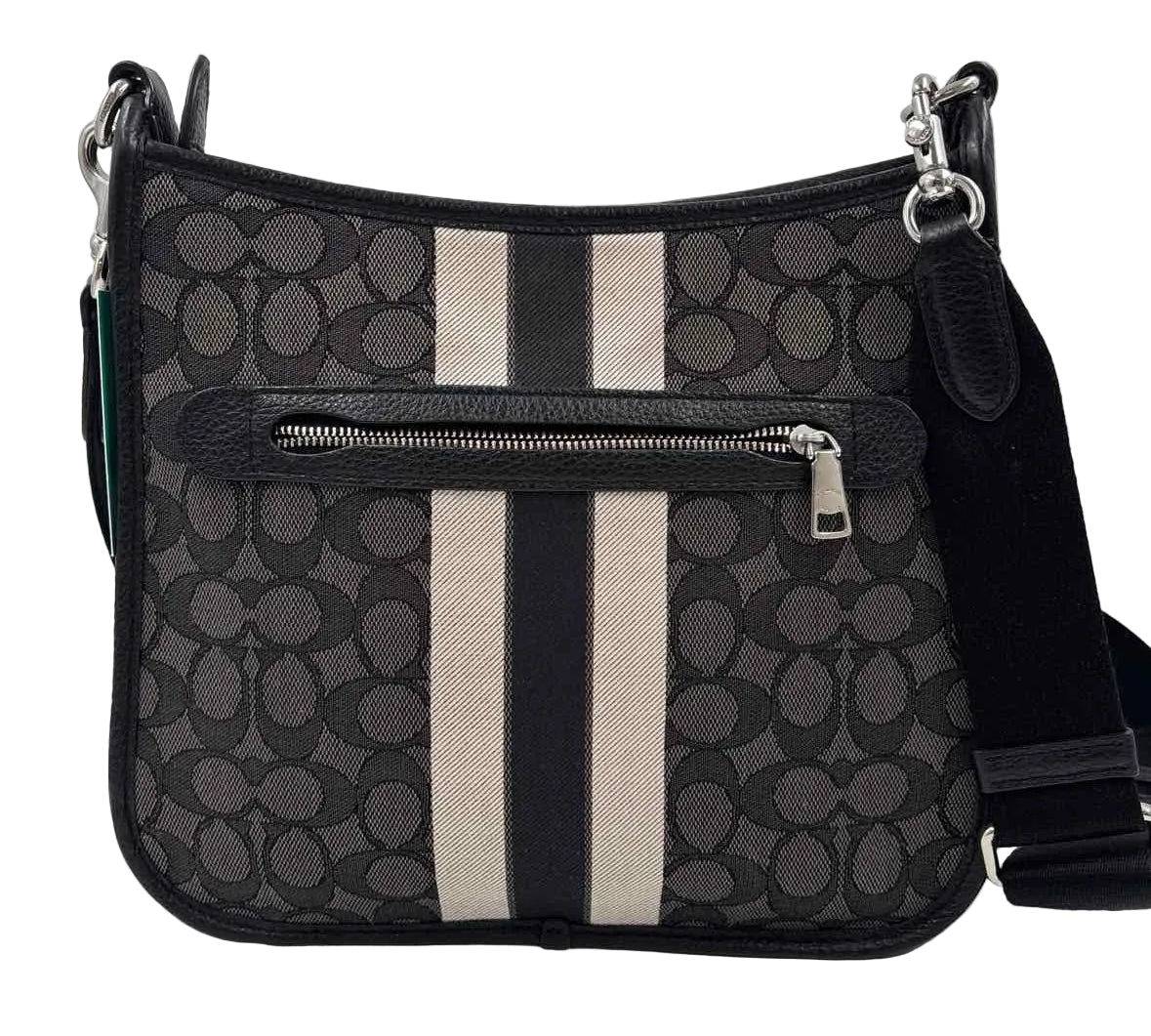 Back COACH Black & Gray Signature C Jacquard DEMPSEY FILE BAG Crossbody Purse
