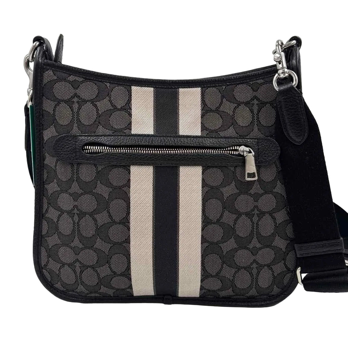 Back COACH Black & Gray Signature C Jacquard DEMPSEY FILE BAG Crossbody Purse