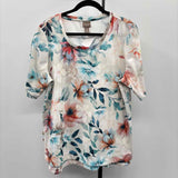 Chico's Women's Size XL Teal Floral Short Sleeve Shirt
