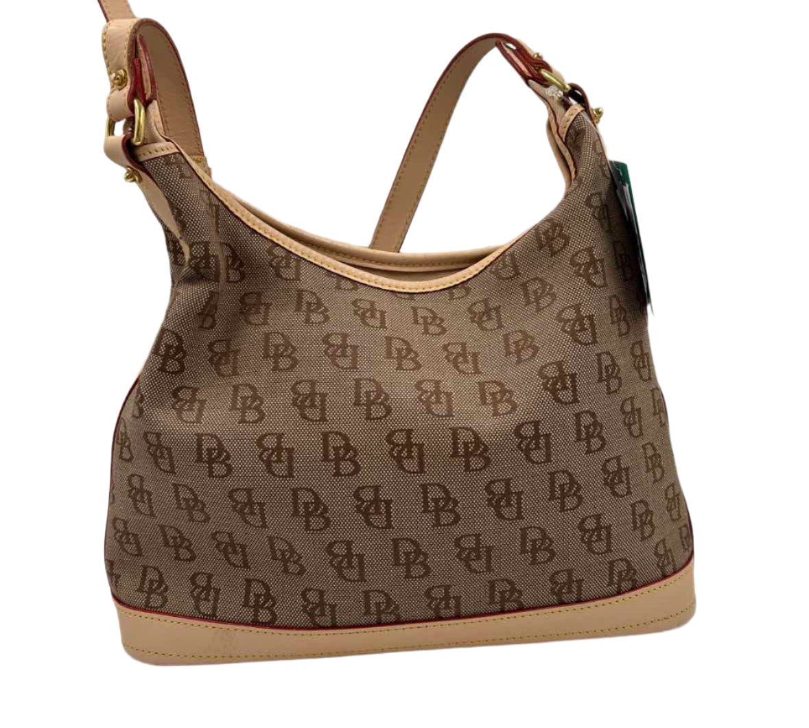 DOONEY & BOURKE Brown Signature  Jacquard HOBO Bag Purse w/Vachetta Leather Trim