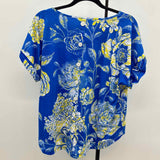 Multiples Women's Size L Blue Floral Short Sleeve Shirt