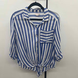 Vixbe Women's Size L Blue Stripe Long Sleeve Shirt