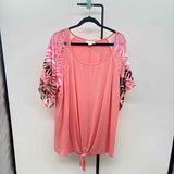 loralette Women's Size 2X Pink Abstract Short Sleeve Shirt