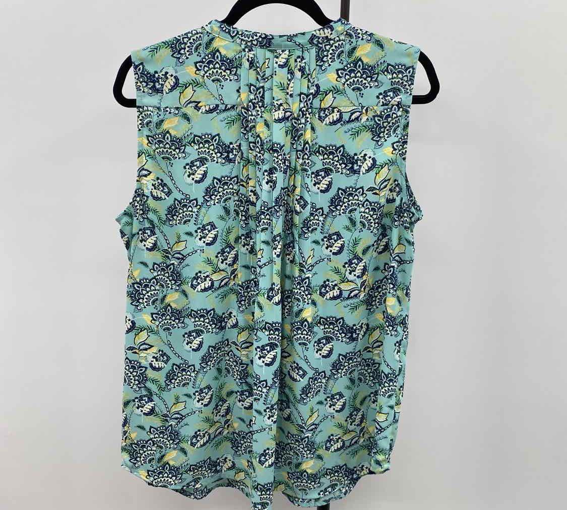 Charter Club Women's Size L Aqua Floral Sleeveless Shirt
