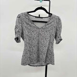 White House Black Market Women's Size XS Black Herringbone Short Sleeve Shirt
