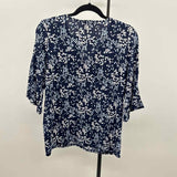 Michael Kors Women's Size 10 Navy Floral Short Sleeve Shirt
