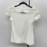 Talbots Women's Size SP White Solid Short Sleeve Shirt