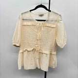 Laura Ashley Women's Size L Ivory Textured Short Sleeve Shirt