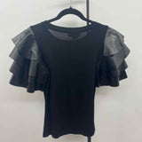 Garcia Fashion Women's Size S Black Solid Short Sleeve Shirt