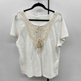 Charter Club Women's Size L White Embroidered Short Sleeve Shirt