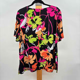 Susan Graver Women's Size L Black Floral Short Sleeve Shirt