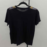 Maje Women's Size L Black Sequins Short Sleeve Shirt