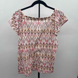 Loft Women's Size L Brown Aztec Short Sleeve Shirt