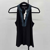 White House Black Market Women's Size SP Black Beaded Sleeveless Shirt
