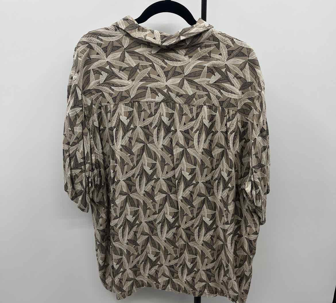 Claiborne Men's Size 3XL Tan Rayon Leaf Short Sleeve Shirt