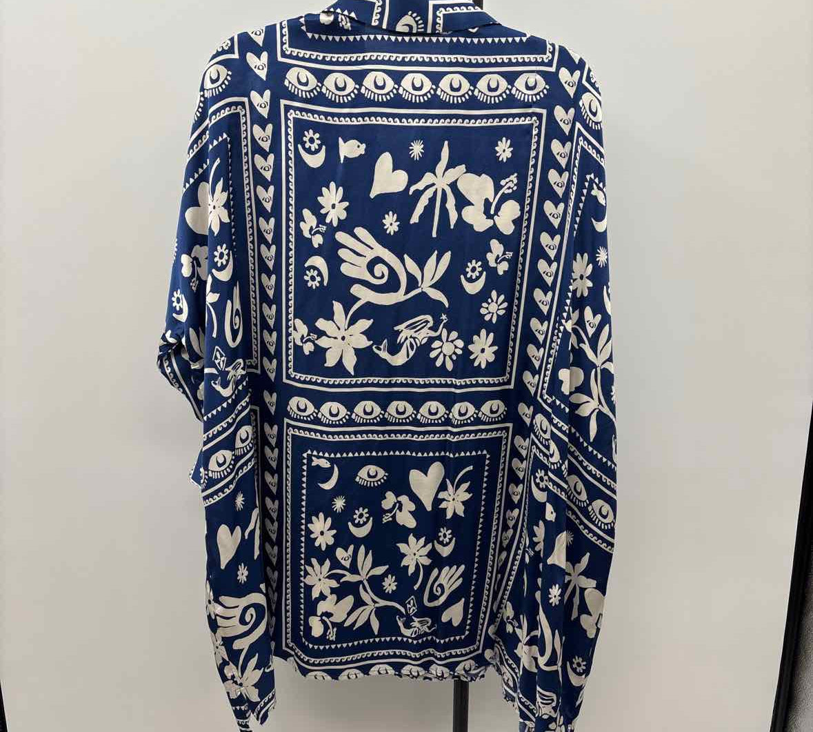 Corey Lynn Calter Women's Size XS Blue Floral Long Sleeve Shirt