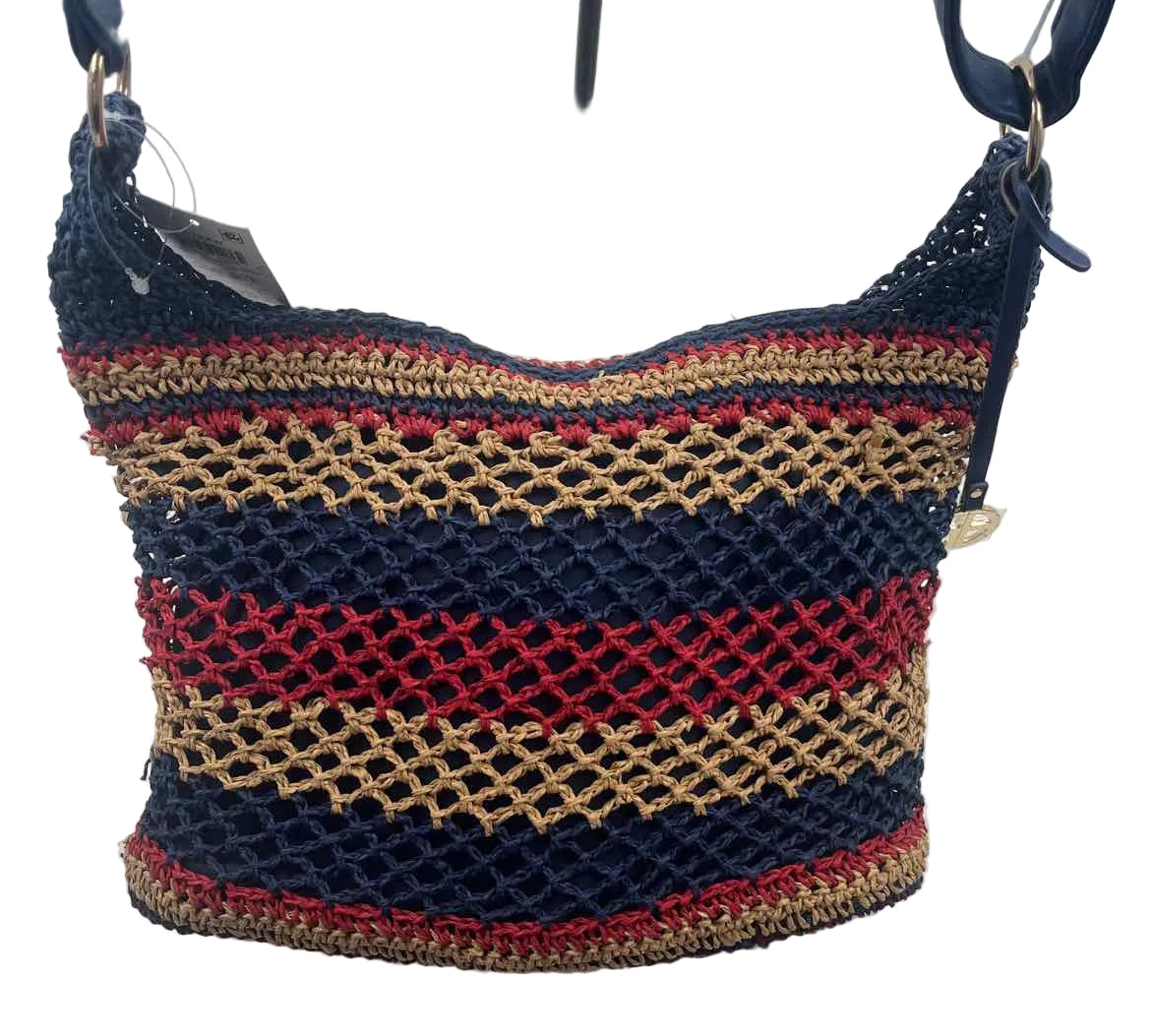 GIANI BERNINI Navy Red & Natural Woven Fiber Crossbody Purse