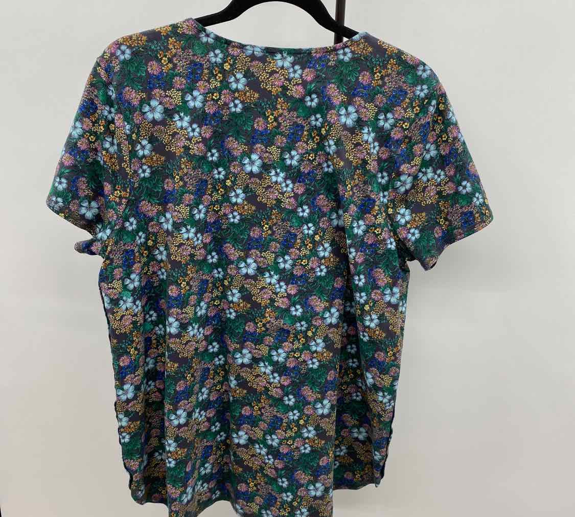 JJill Women's Size L Charcoal Floral Short Sleeve Shirt