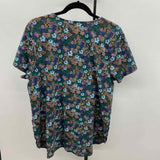JJill Women's Size L Charcoal Floral Short Sleeve Shirt