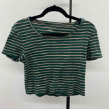 American Eagle Junior's Size L Green Stripe Short Sleeve Shirt