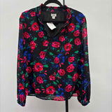J Crew Women's Size XL Black Floral Long Sleeve Shirt