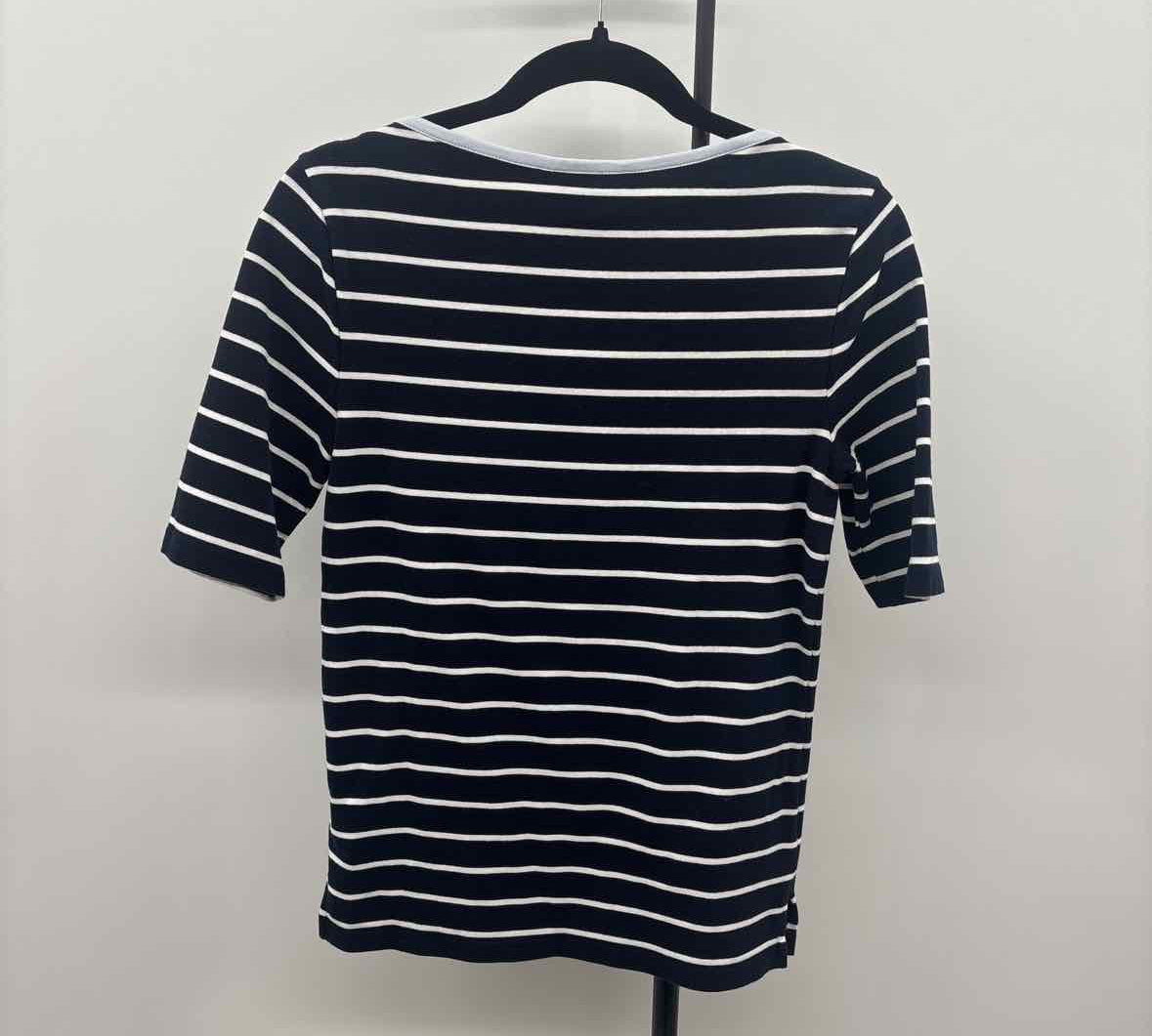 Ralph Lauren Women's Size L Navy Stripe Short Sleeve Shirt