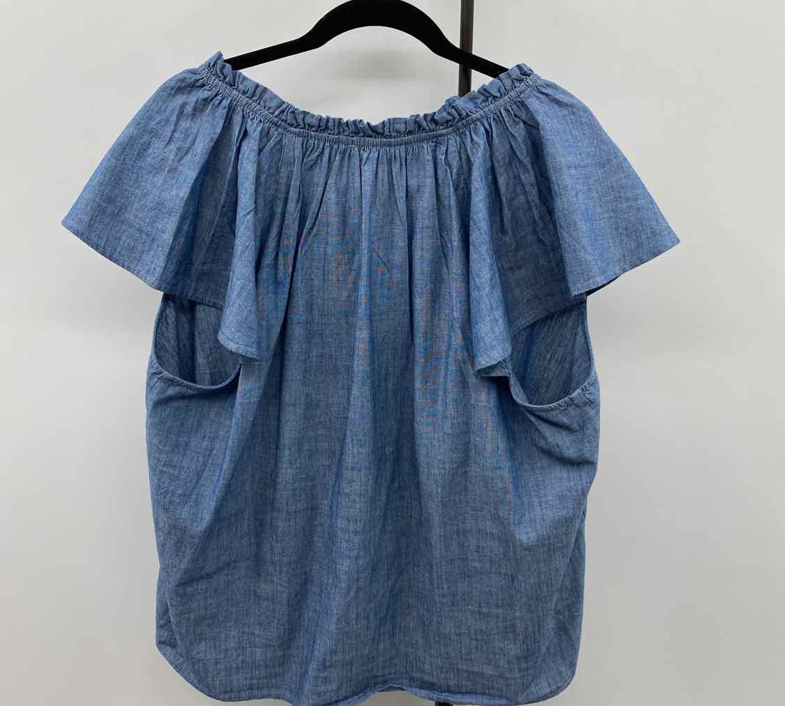 J Crew Women's Size 2X Blue Textured Short Sleeve Shirt