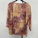 Chico's Women's Size XL maroon scroll Long Sleeve Shirt