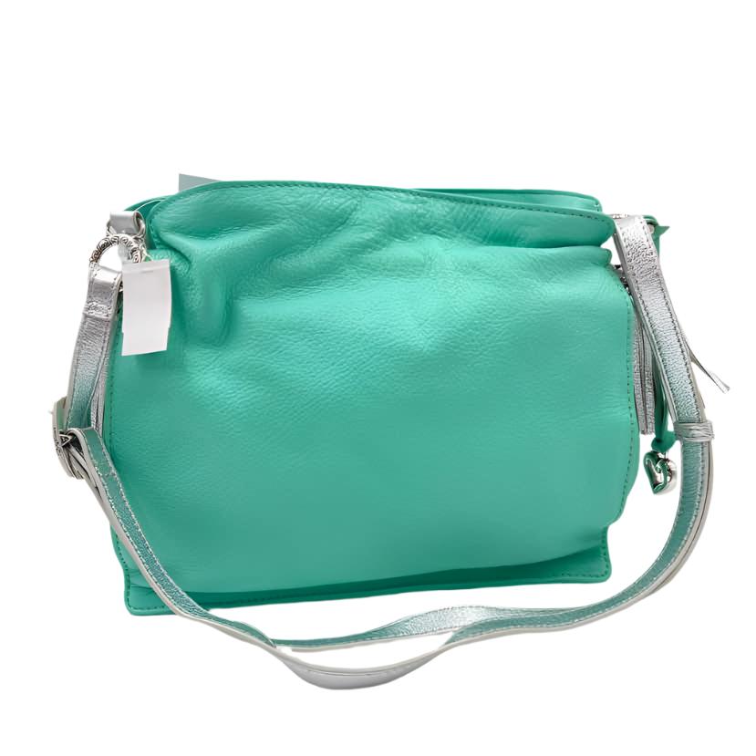 BRIGHTON Light Teal Green & Silver Leather GLORIETTA TASSEL Crossbody Purse