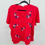 Alfred Dunner Women's Size L Red Stars Short Sleeve Shirt