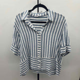 Jane & Dilancey Women's Size L Blue Stripe Short Sleeve Shirt