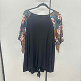 loralette Women's Size 2X Black Floral Short Sleeve Shirt