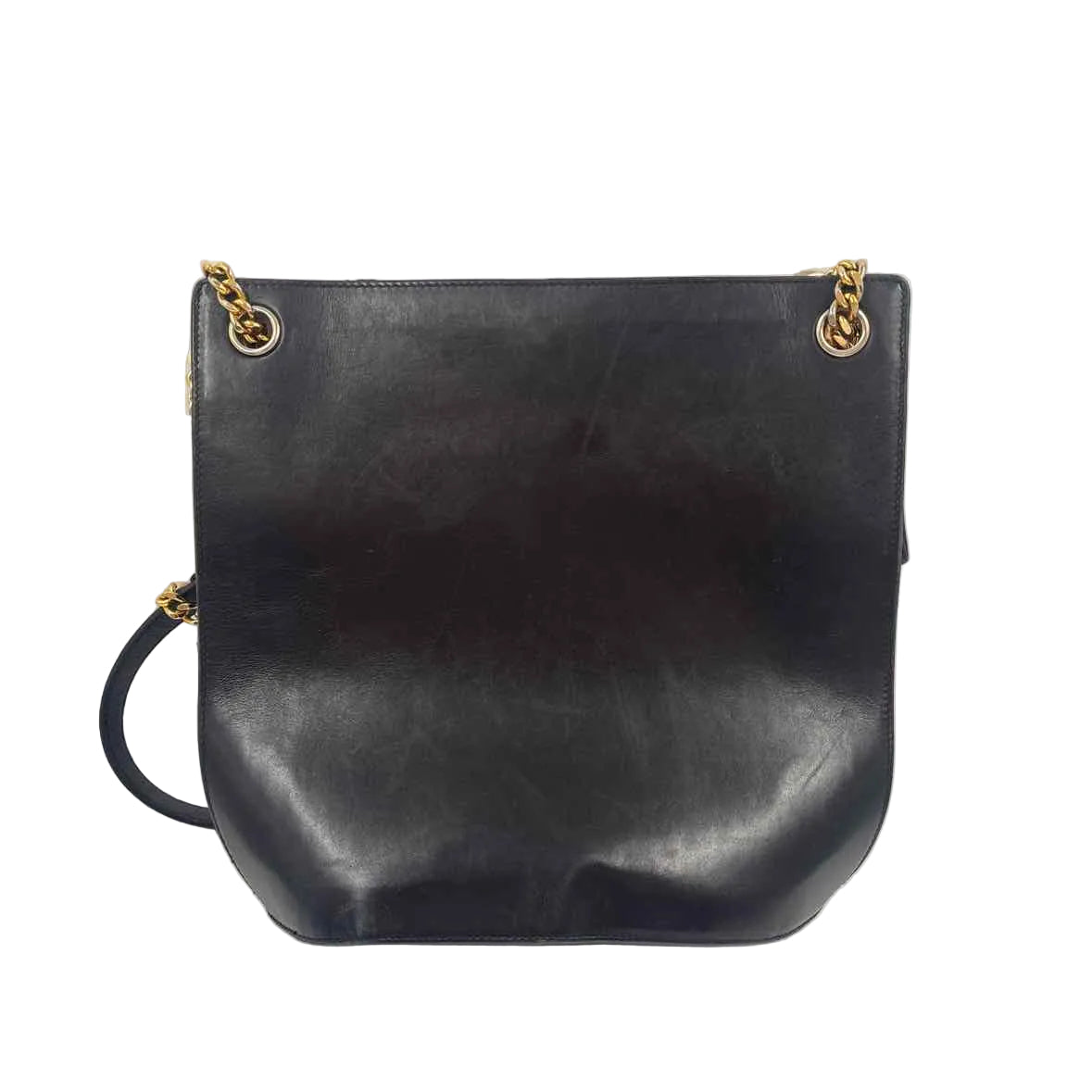 HENRI BENDEL Black Leather w/Leather & Chain Convertible Crossbody Bucket Bag Purse