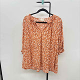 Melloday Women's Size 2X Orange Floral Long Sleeve Shirt