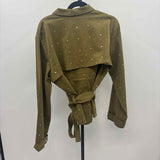 White House Black Market Women's Size XL Olive Studs Jacket