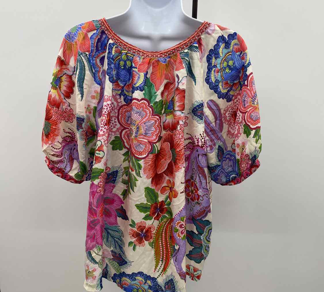 Johnny Was Women's Size M Pink Floral Short Sleeve Shirt