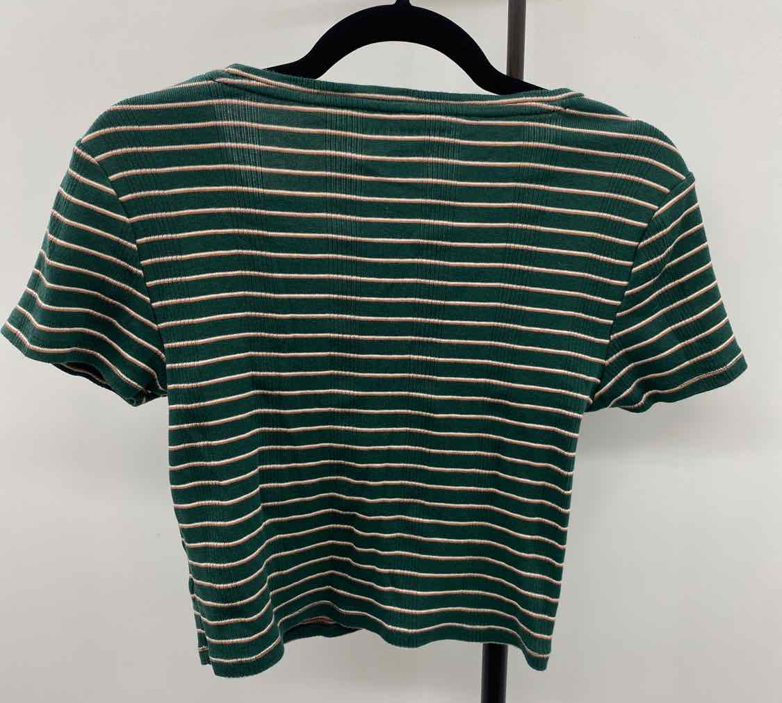 American Eagle Junior's Size L Green Stripe Short Sleeve Shirt