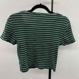 American Eagle Junior's Size L Green Stripe Short Sleeve Shirt