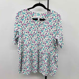 Denim & Co Women's Size L White Floral Short Sleeve Shirt