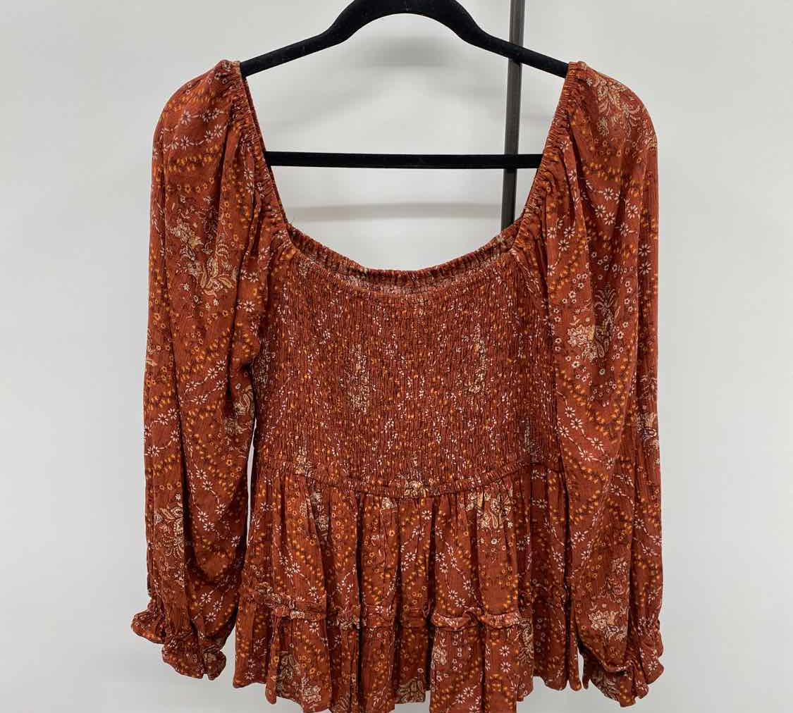 Hem & Thread Junior's Size M Rust Floral Long Sleeve Shirt