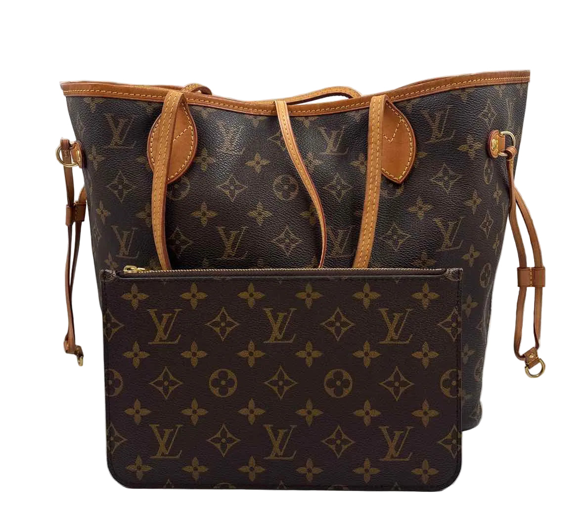 Authenticated LOUIS VUITTON 2012 NEVERFULL MM Monogram Tote Bag Purse w/Zippered Pouch