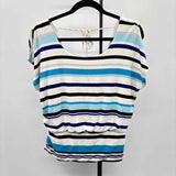 White House Black Market Women's Size S Blue Stripe Short Sleeve Shirt
