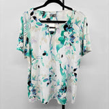 JM Collection Women's Size M White Floral Short Sleeve Shirt