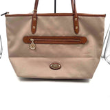 COACH Khaki Nylon Canvas & Brown Leather SAWYER Tote Bag Purse