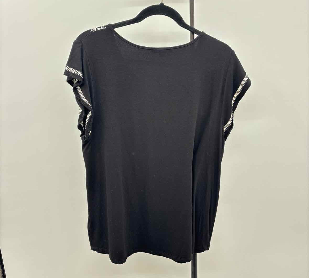 Adrianna Papell Women's Size L Black Embroidered Short Sleeve Shirt