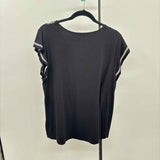 Adrianna Papell Women's Size L Black Embroidered Short Sleeve Shirt