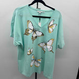Chico's Women's Size XL Mint Butterfly Short Sleeve Shirt