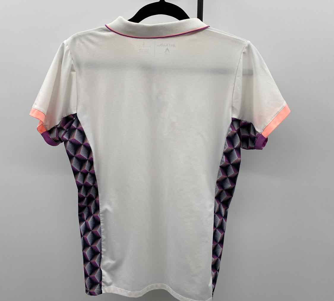 Antigua Women's Size L White Abstract Short Sleeve Shirt