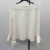 Ann Taylor Women's Size M Ivory Solid Long Sleeve Shirt